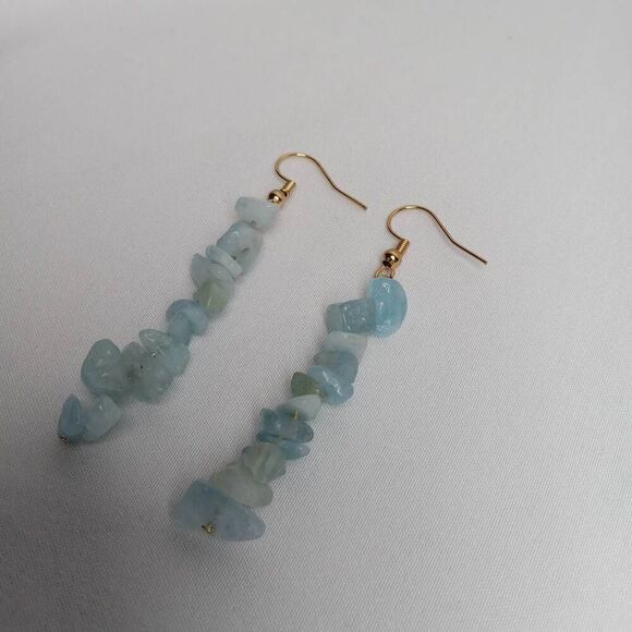 Hand Crafted Jewelry - Aquamarine stone chip earrings boho bohemian western hippie lagenlook bohochic